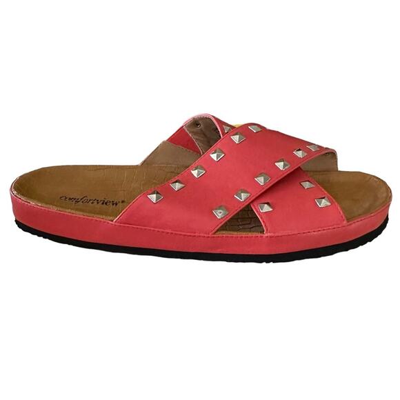 Comfortview tangerine color slip on sandals, silver studs size women’s 11 - Picture 3 of 9